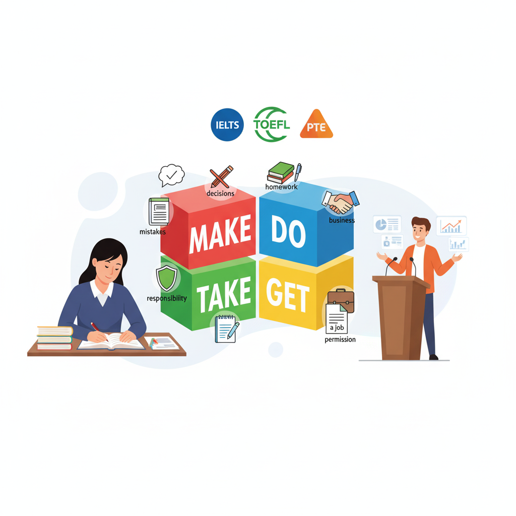 IELTS, TOEFL & PTE Focus High-Frequency Verb Collocations (Make, Do, Take, Get) with Exercises