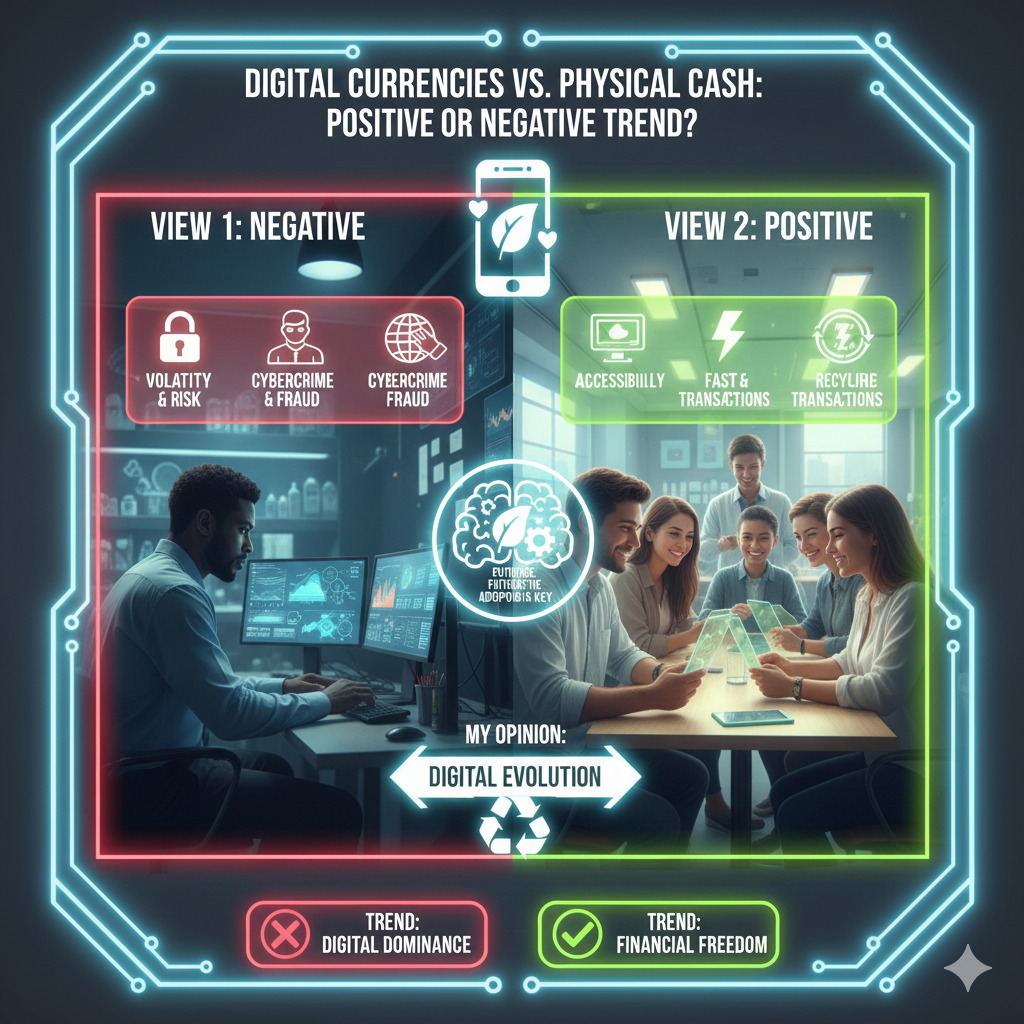 Digital currencies (e.g., Bitcoin) will eventually replace physical cash. Do you think this is a positive or negative trend