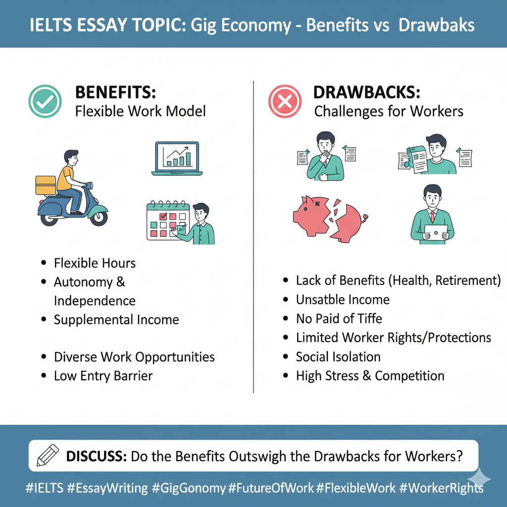 The rise of the gig economy (e.g., Uber, Deliveroo) has changed the nature of work. Do the benefits of this flexible work model outweigh the drawbacks for workers